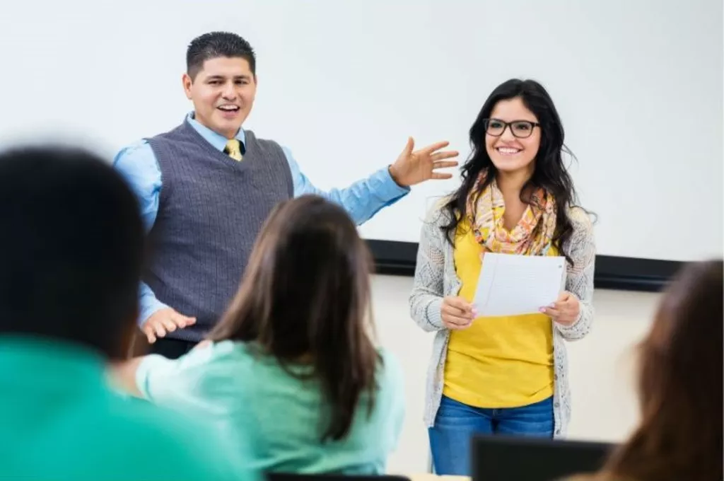 school girl giving speech